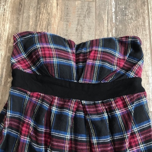 Solemio plaid flannel sweetheart strapless dress Jr size medium - Picture 3 of 5